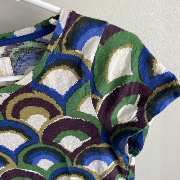 Boden Fan Scallop Print Alyssa Miller Collection Tee Shirt - Blue/Green - Size 2 - Picture 4 of 9